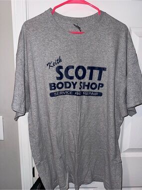Gildan Gray Short Sleeve Tee with Navy 'SCOTT Body Shop' Logo